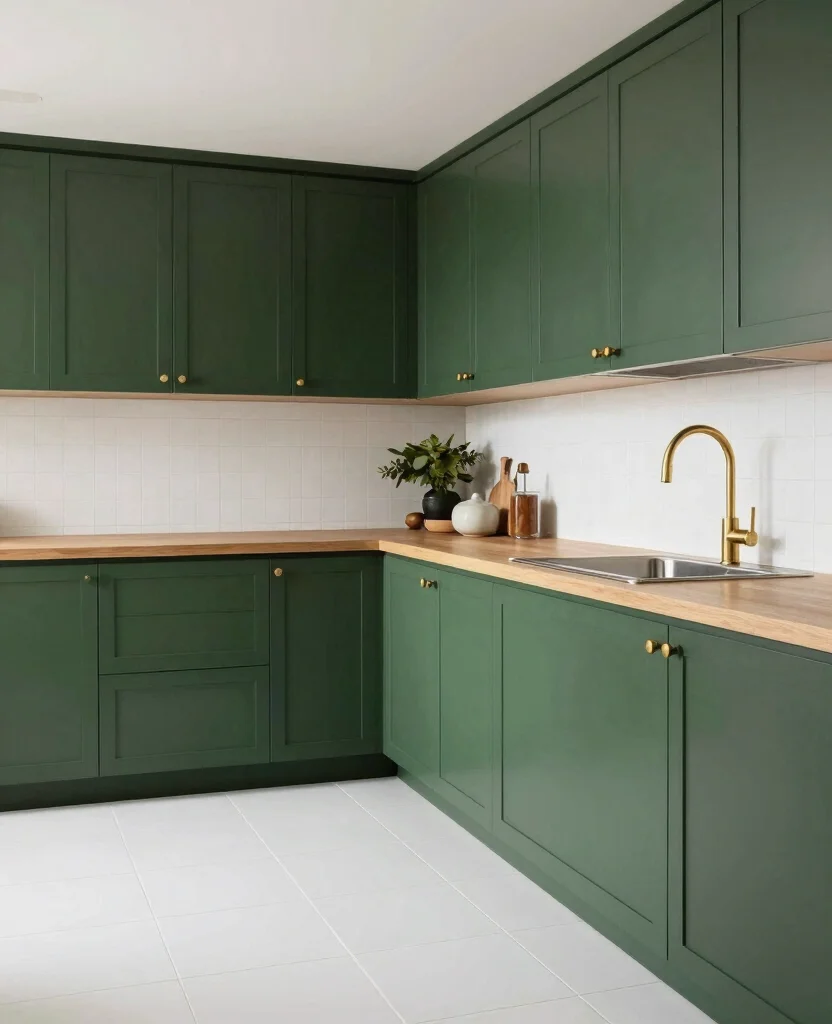 19 Stunning Cabinet Colors That Make White Tile Floors Shine Bright! - 11. Deep Forest Green