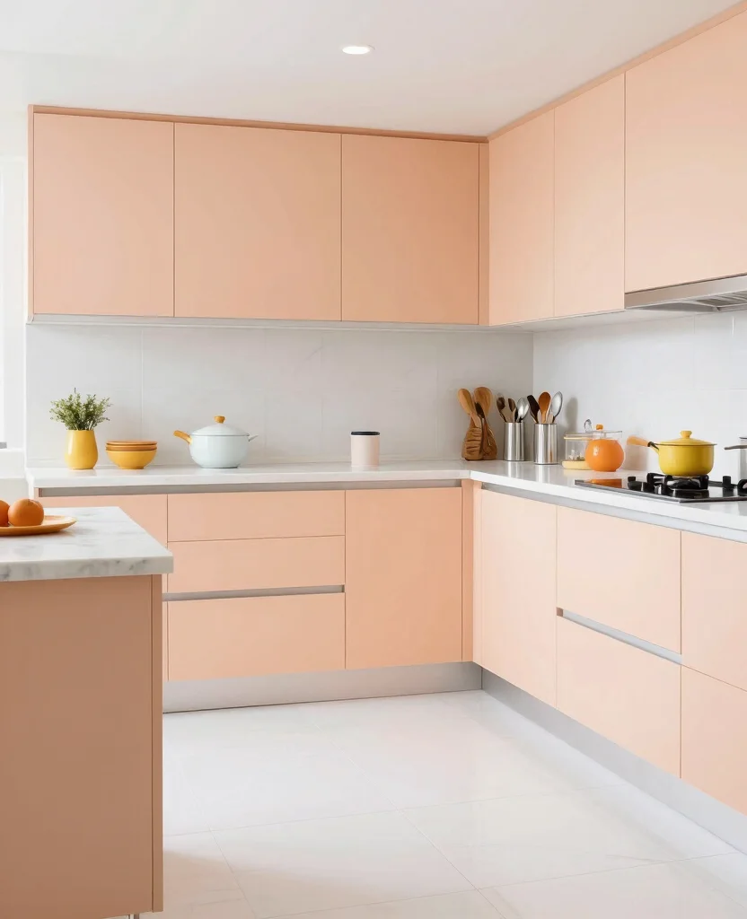 19 Stunning Cabinet Colors That Make White Tile Floors Shine Bright! - 15. Pale Peach