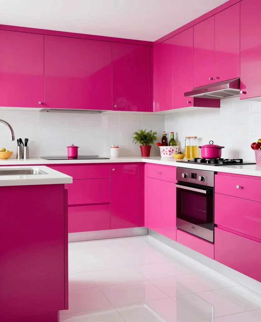 19 Stunning Cabinet Colors That Make White Tile Floors Shine Bright! - 17. Bright Berry