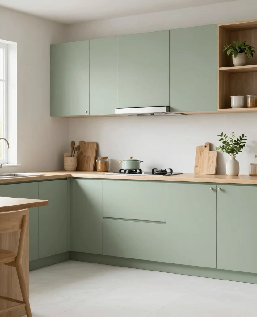 19 Stunning Cabinet Colors for White Tile Floors - 2. Soft Sage Green