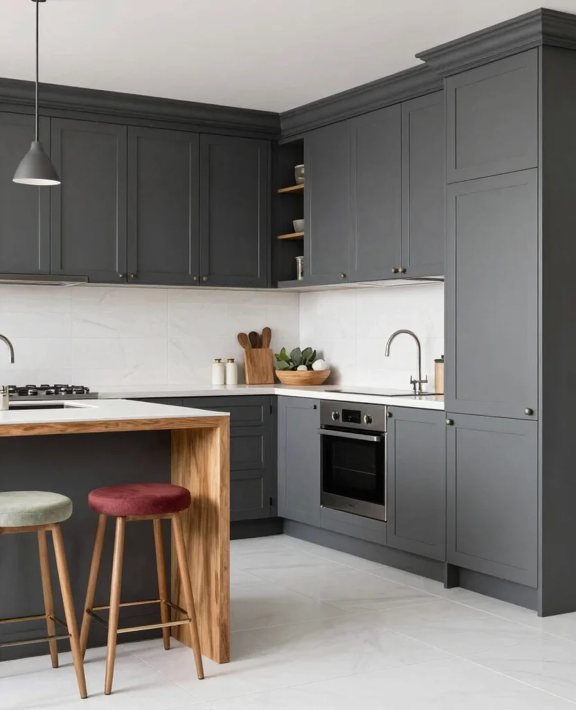 19 Stunning Cabinet Colors That Make White Tile Floors Shine Bright! - 4. Classic Charcoal Grey