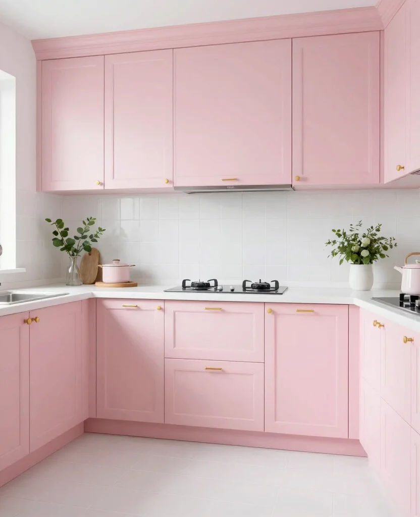 19 Stunning Cabinet Colors That Make White Tile Floors Shine Bright! - 5. Elegant Blush Pink