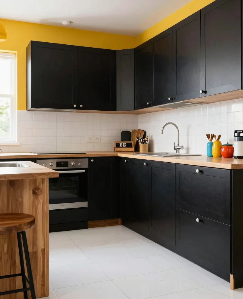 19 Stunning Cabinet Colors That Make White Tile Floors Shine Bright! - 6. Chic Black