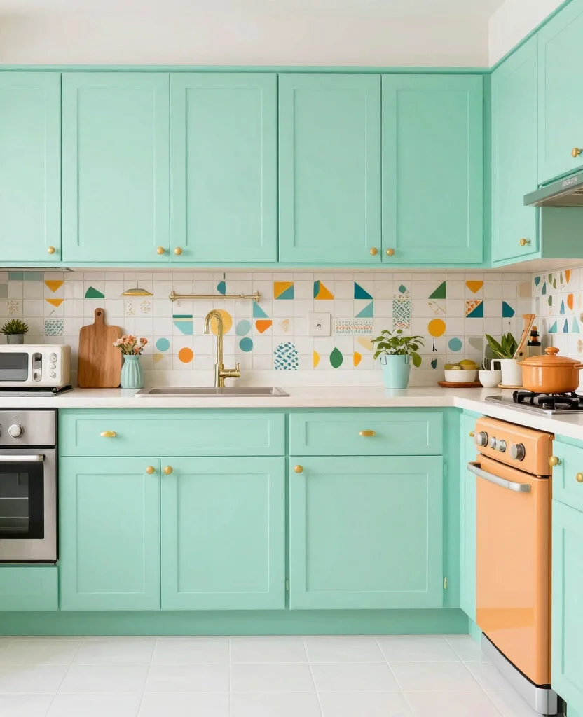 19 Stunning Cabinet Colors That Make White Tile Floors Shine Bright! - 7. Playful Mint Green