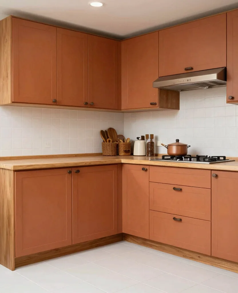 19 Stunning Cabinet Colors That Make White Tile Floors Shine Bright! - 8. Warm Terracotta