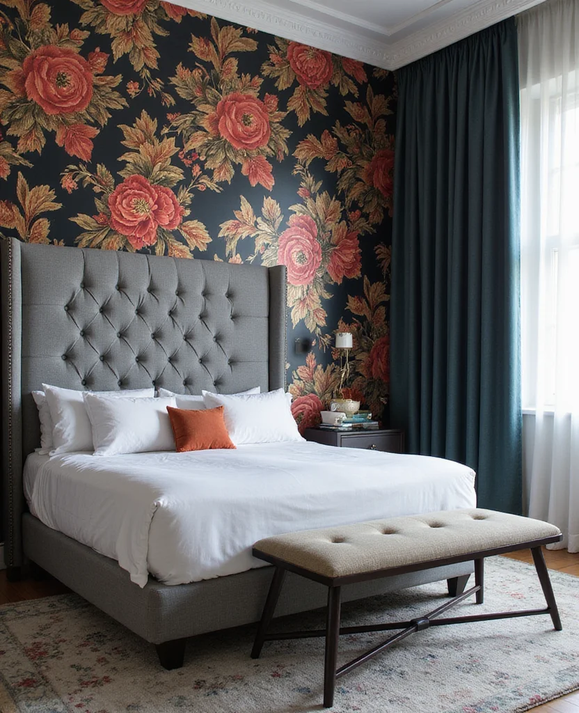 19 Stunning Grey Headboard Bedroom Ideas to Elevate Your Style (Wait Until You See #12!) - 12. Grey Headboard with Accent Wall