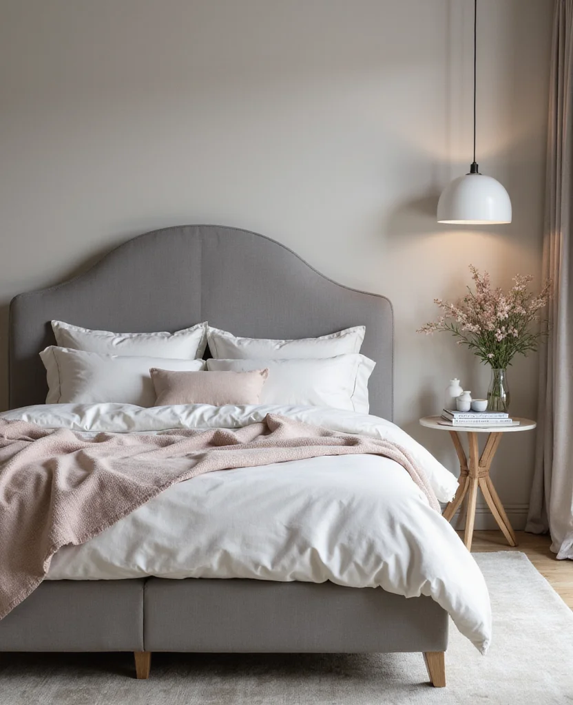 19 Stunning Grey Headboard Bedroom Ideas to Elevate Your Style (Wait Until You See #12!) - 13. Grey Headboard with a Curved Design