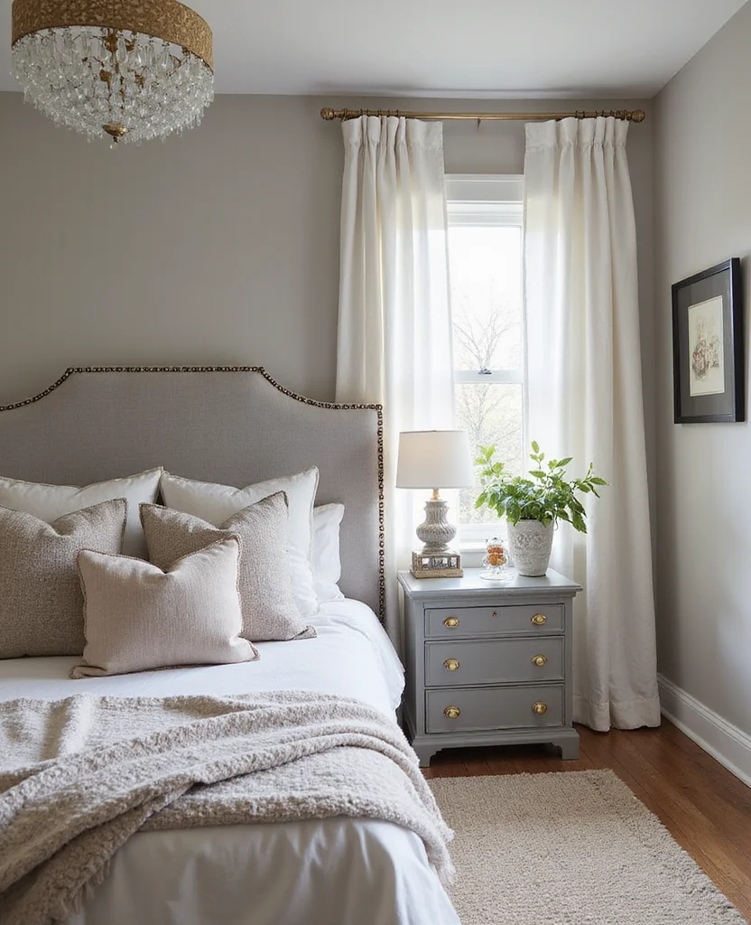 19 Stunning Grey Headboard Bedroom Ideas to Elevate Your Style (Wait Until You See #12!) - 3. Upholstered Grey Headboard with Nailhead Trim