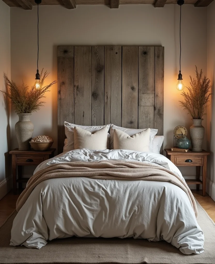 19 Stunning Grey Headboard Bedroom Ideas to Elevate Your Style (Wait Until You See #12!) - 7. Rustic Grey Headboard