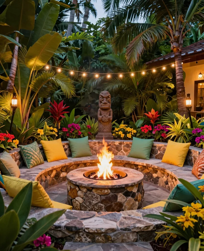 19 Stunning In-Ground Fire Pit Ideas for Your Backyard Oasis (You Won't Believe #7!) - 10. Tropical Paradise 1