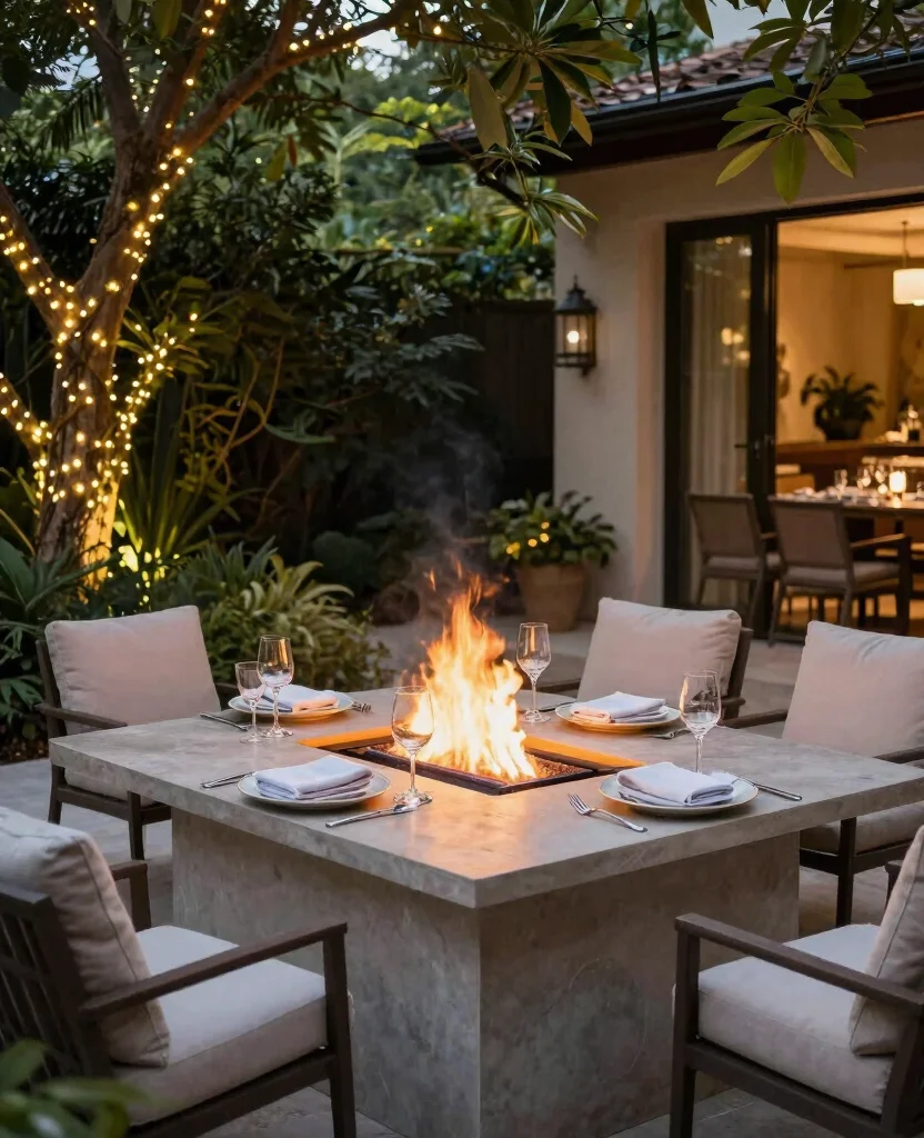 19 Stunning In-Ground Fire Pit Ideas for Your Backyard Oasis (You Won't Believe #7!) - 15. Elegant Outdoor Dining 1