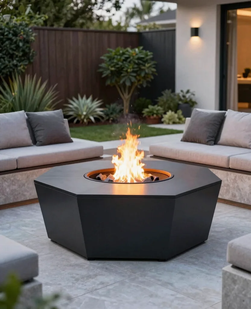 19 Stunning In-Ground Fire Pit Ideas for Your Backyard Oasis (You Won't Believe #7!) - 17. Unique Hexagonal Style 1