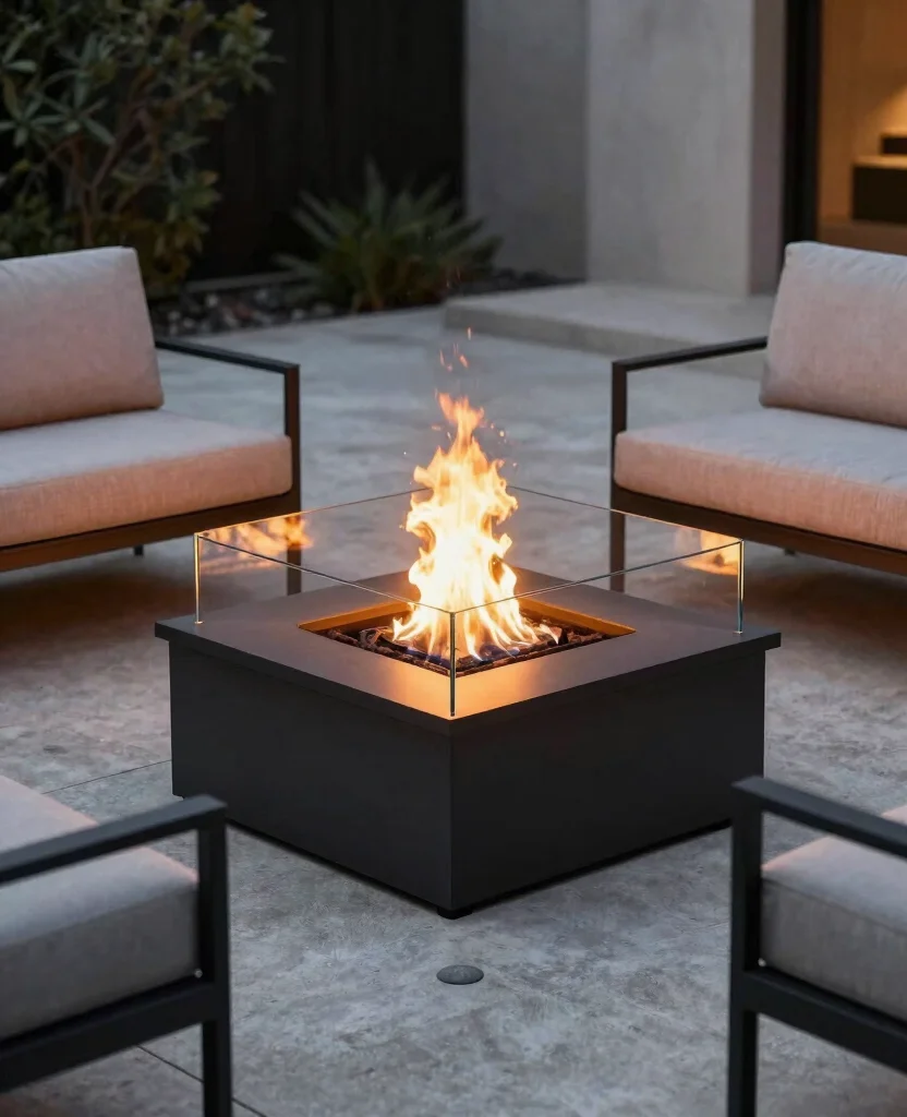 19 Stunning Metal Fire Pit Ideas that Will Transform Your Backyard into a Cozy Oasis! - 10. Modern Fire Pit with Glass Surround 1