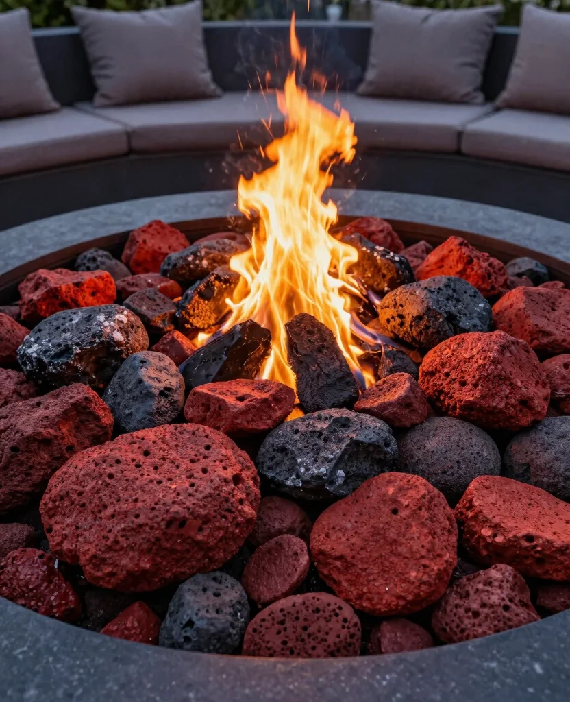 19 Stunning Metal Fire Pit Ideas that Will Transform Your Backyard into a Cozy Oasis! - 12. Fire Pit with Lava Rocks 1