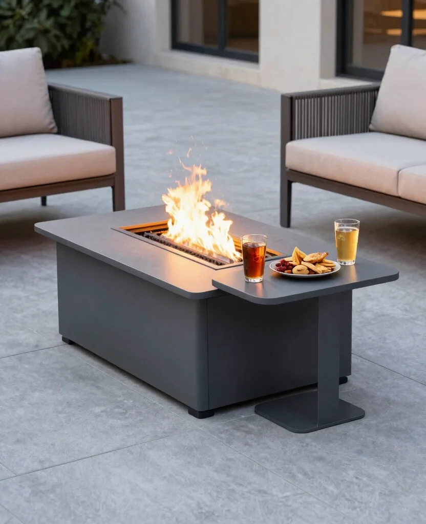 19 Stunning Metal Fire Pit Ideas that Will Transform Your Backyard into a Cozy Oasis! - 16. Modern Fire Pit with Side Table 1