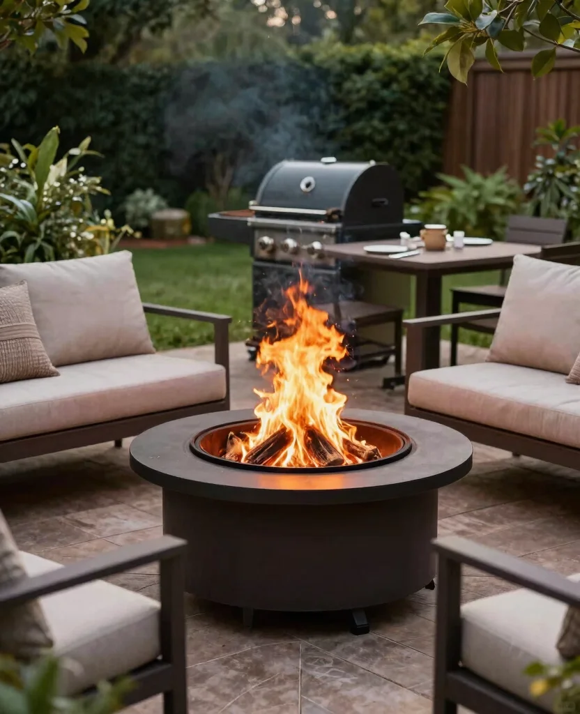 19 Stunning Metal Fire Pit Ideas that Will Transform Your Backyard into a Cozy Oasis! - 9. Unique Fire Pit with Grill Feature 1