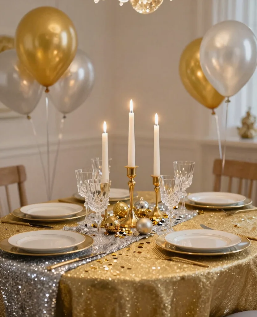 19 Stunning New Year's Eve Table Decorations ideas That'll Wow Your Guests! - 1. Elegant Gold and Silver Theme 1