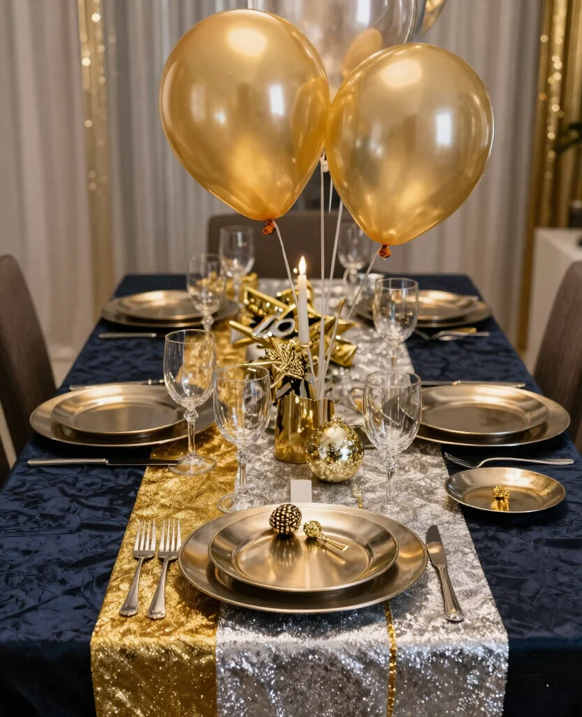 19 Stunning New Year's Eve Table Decorations That'll Wow Your Guests! - 18. Festive Metallics 1