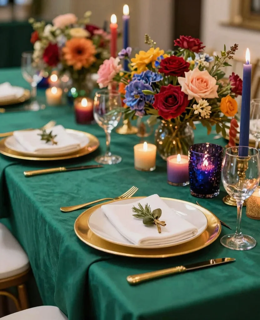 19 Stunning New Year's Eve Table Decorations That'll Wow Your Guests! - 9. Glamorous Jewel Tones 1