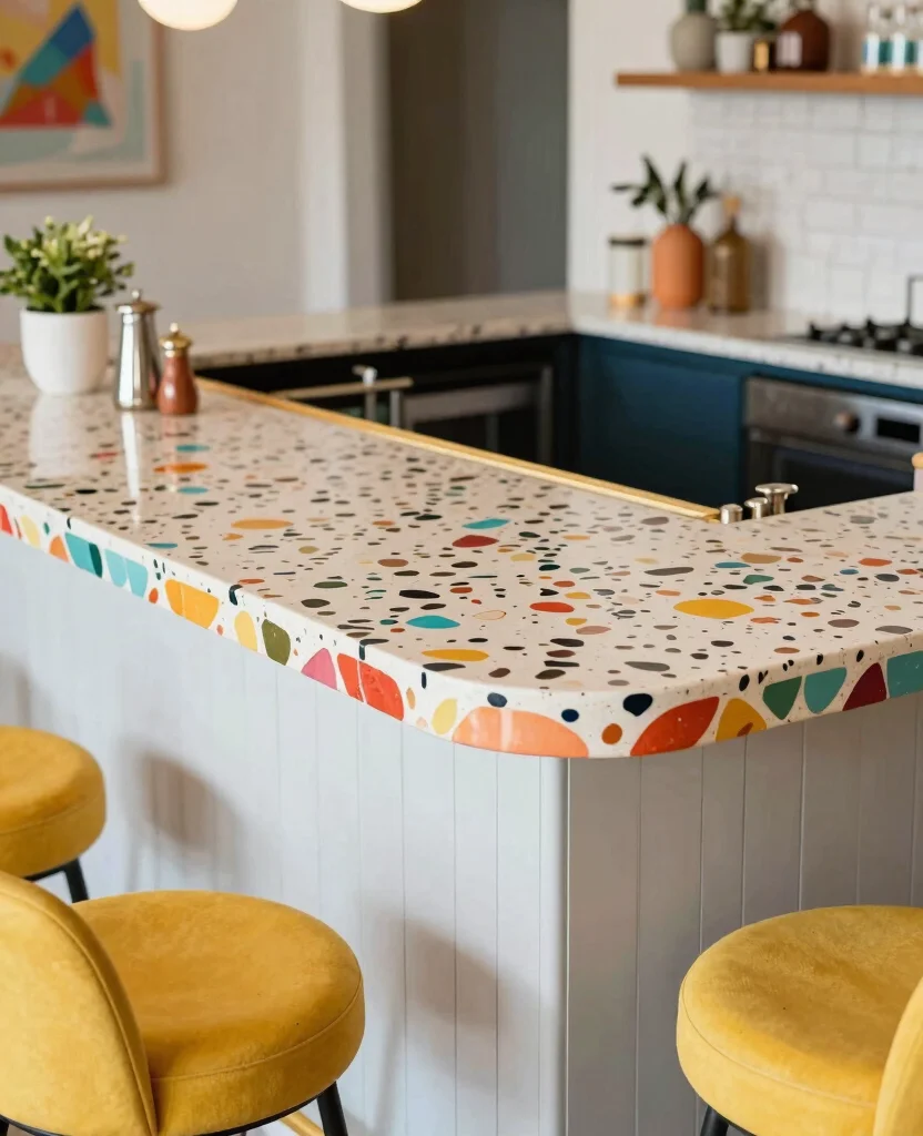 19 stunning Ogee Edge Countertops for Home Bars That Instantly Elevate Your Space! 114 19 Stunning Ogee Edge Countertops That Will Transform Your Home Bar (You Won't Believe #7!) - 11. Artistic Terrazzo Ogee Edge 1