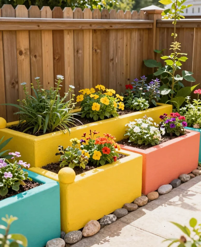 19 Stunning Raised Flower Bed Ideas Along Your Fence That Will Transform Your Garden! 125 19 Stunning Raised Flower Bed Ideas Along Your Fence That Will Transform Your Garden! - 12. Color-Block Raised Beds 1