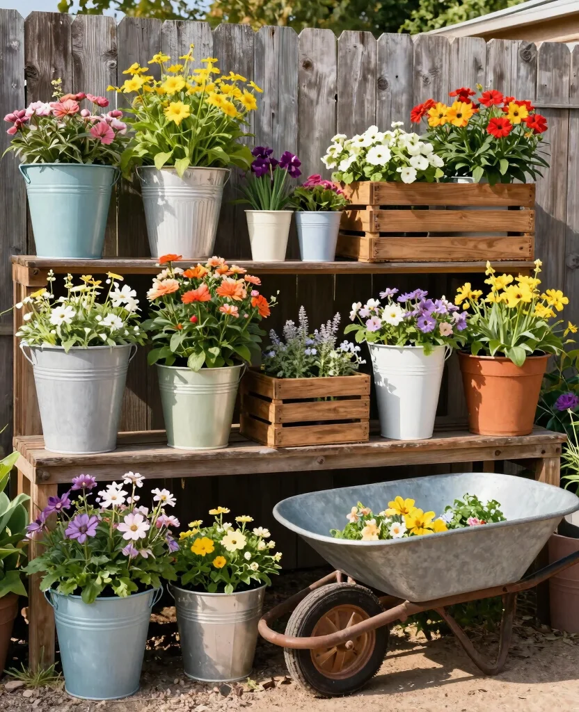 19 Stunning Raised Flower Bed Ideas Along Your Fence That Will Transform Your Garden! 158 19 Stunning Raised Flower Bed Ideas Along Your Fence That Will Transform Your Garden! - 15. Repurposed Container Flower Beds 1