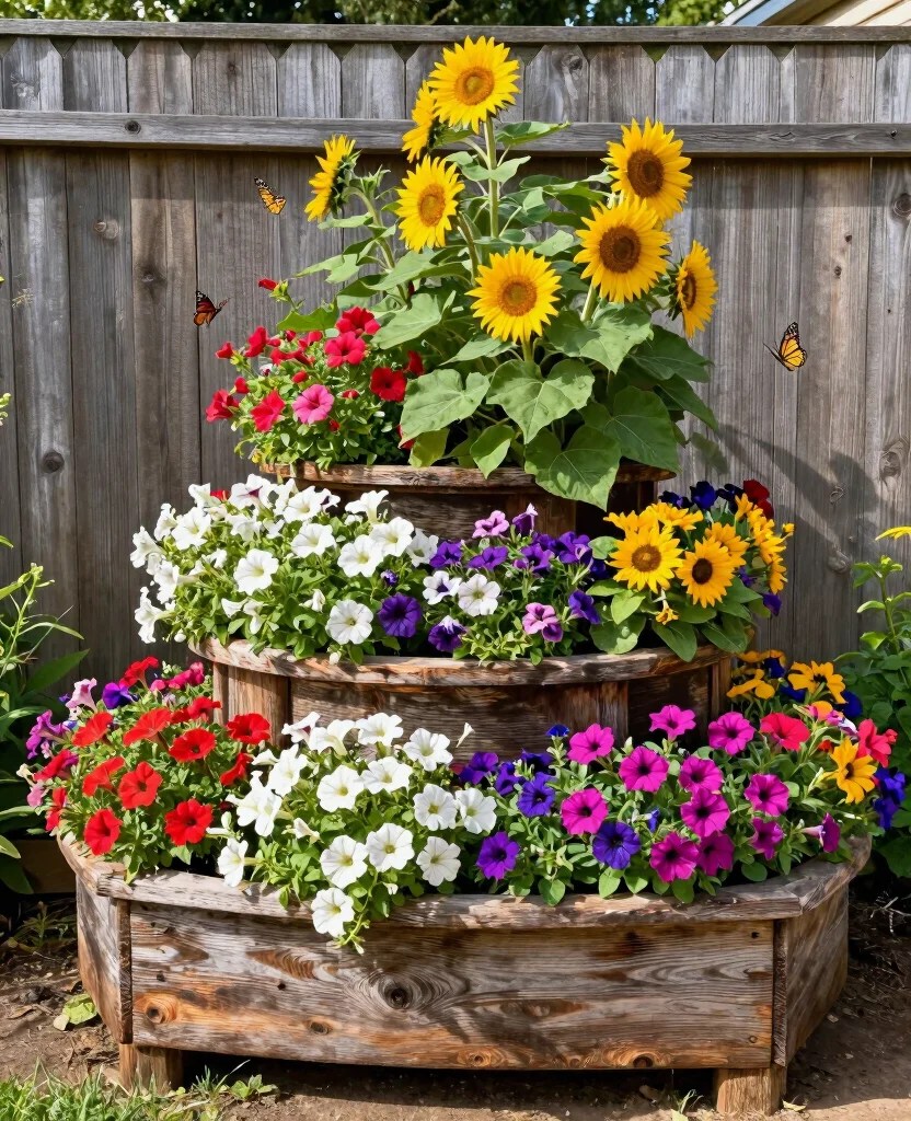 19 Stunning Raised Flower Bed Ideas Along Your Fence That Will Transform Your Garden! 13 19 Stunning Raised Flower Bed Ideas Along Your Fence That Will Transform Your Garden! - 2. Vertical Tiered Flower Beds 1