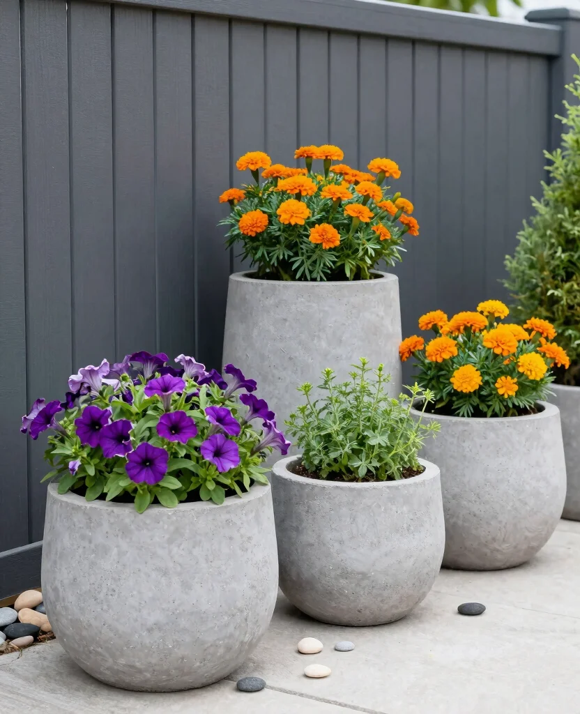 19 Stunning Raised Flower Bed Ideas Along Your Fence That Will Transform Your Garden! 46 19 Stunning Raised Flower Bed Ideas Along Your Fence That Will Transform Your Garden! - 5. Modern Concrete Planters 1
