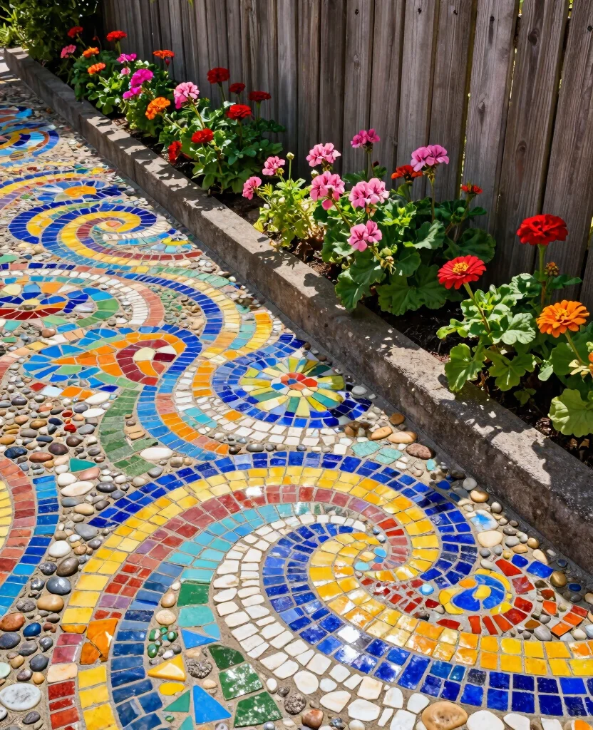 19 Stunning Raised Flower Bed Ideas Along Your Fence That Will Transform Your Garden! 79 19 Stunning Raised Flower Bed Ideas Along Your Fence That Will Transform Your Garden! - 8. Colorful Mosaic Flower Beds 1