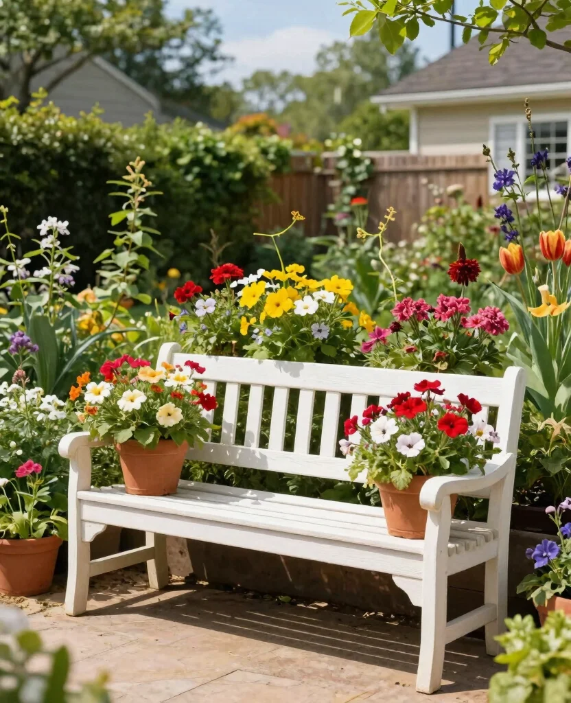 19 Stunning Side Yard Landscaping Ideas That'll Transform Your Home's Curb Appeal! - 8. Garden Bench with Planters