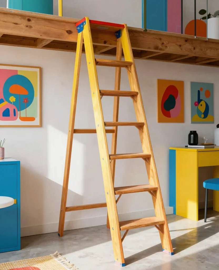 19 Stunning Wooden Loft Ladder Without Hatches That Will Transform Your Space! 160 19 Stunning Wooden Loft Ladders Without Hatches That Will Transform Your Space! - 15. Colorful Stains 1