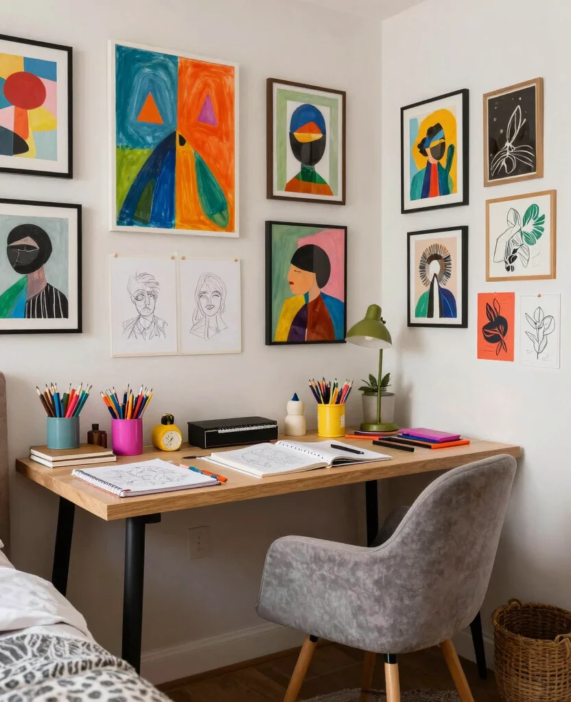 19 Trendy Bedroom Office Ideas That'll Make You Want to Work from Home Forever! 103 19 Trendy Bedroom Office Ideas That'll Make You Want to Work from Home Forever! - 10. Artistic Flair 1