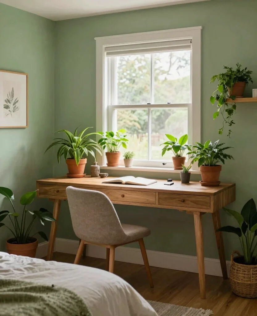 19 Trendy Bedroom Office Ideas That'll Make You Want to Work from Home Forever! 68 19 Trendy Bedroom Office Ideas That'll Make You Want to Work from Home Forever! - 7. Nature-Inspired Workspace 1