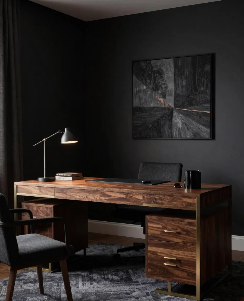19 Trendy Bedroom Office Ideas That'll Make You Want to Work from Home Forever! 92 19 Trendy Bedroom Office Ideas That'll Make You Want to Work from Home Forever! - 9. Dark and Moody Vibes 1