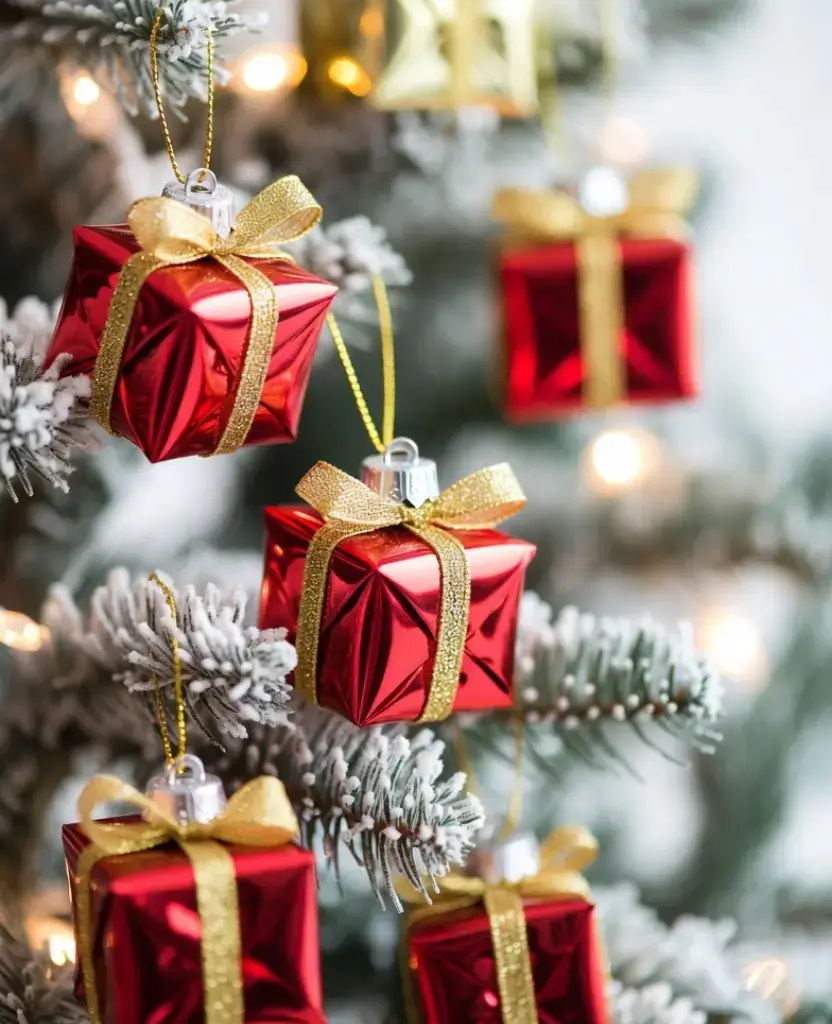 19 Stunning Vintage Christmas Ornaments Under $5 That'll Make You Nostalgic! 18 19 Stunning Vintage Christmas Ornaments Under $5 That'll Make You Nostalgic! / Classic Ribbon-Wrapped Gift Box Ornaments