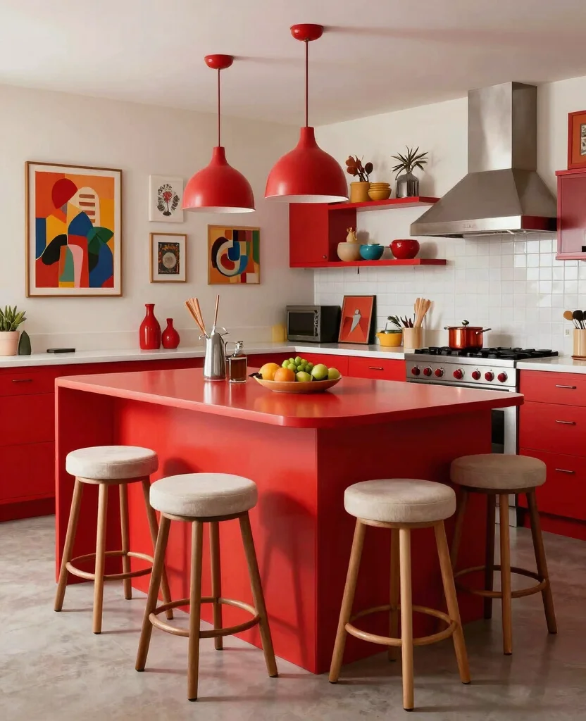 Discover 19 Stunning Kitchen Island with Seating Ideas That Will Transform Your Cooking Space! 93 Discover 19 Stunning Kitchen Islands with Stools That Will Transform Your Cooking Space! - 10. Color-Popping Island