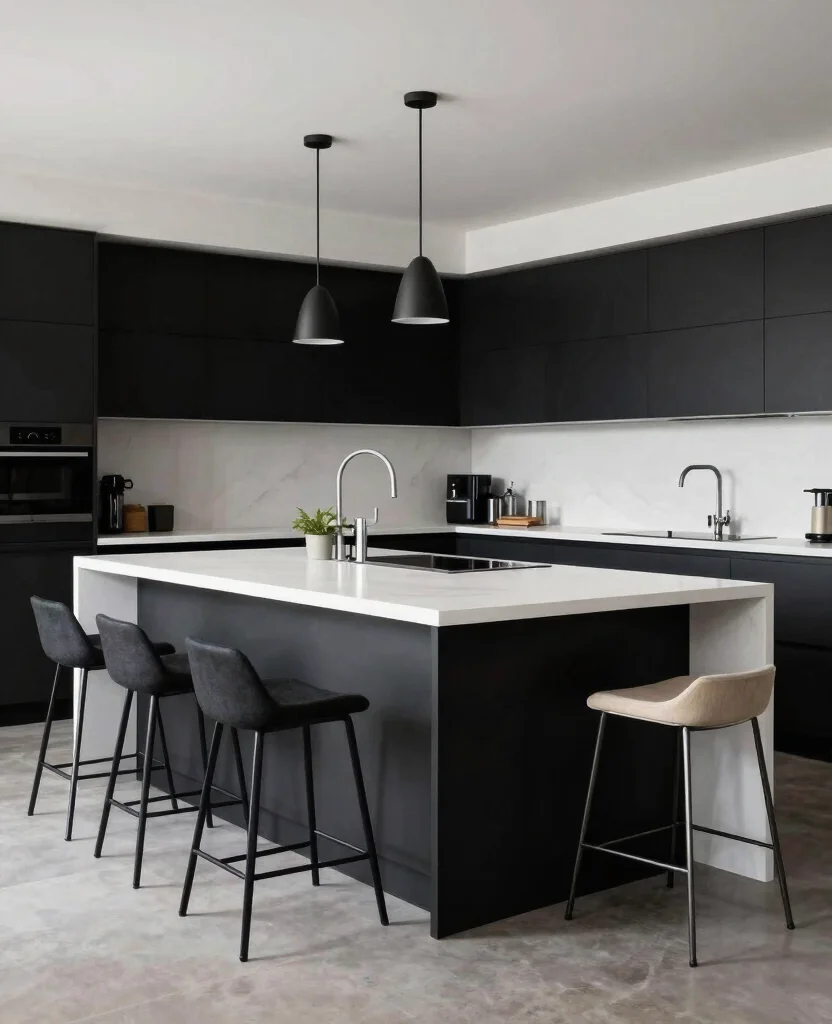 Discover 19 Stunning Kitchen Island with Seating Ideas That Will Transform Your Cooking Space! 137 Discover 19 Stunning Kitchen Islands with Stools That Will Transform Your Cooking Space! - 14. High-Contrast Designs