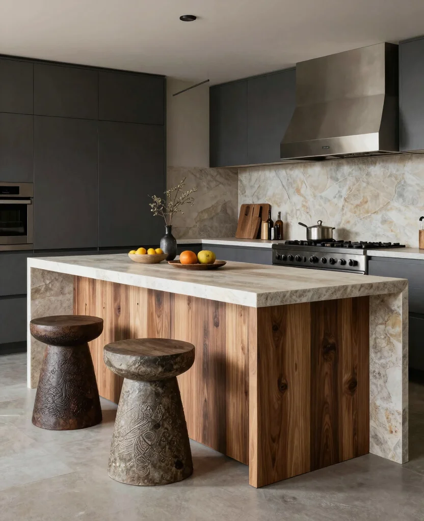 Discover 19 Stunning Kitchen Island with Seating Ideas That Will Transform Your Cooking Space! 160 Discover 19 Stunning Kitchen Islands with Stools That Will Transform Your Cooking Space! - 16. Layered Textures