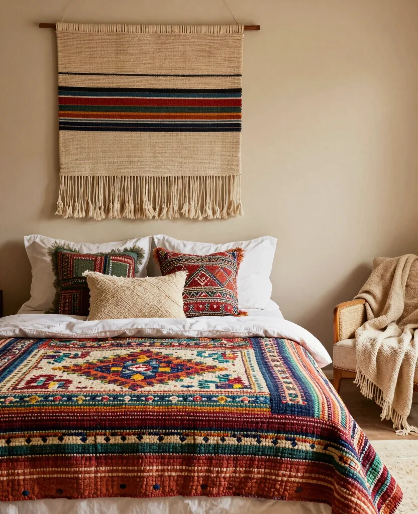 Discover 19 Unique Hacienda Style Bedroom Ideas That'll Spark Your Creativity! 24 Discover 19 Unique Hacienda Style Bedroom Ideas That'll Spark Your Creativity! - 3. Handcrafted Textiles