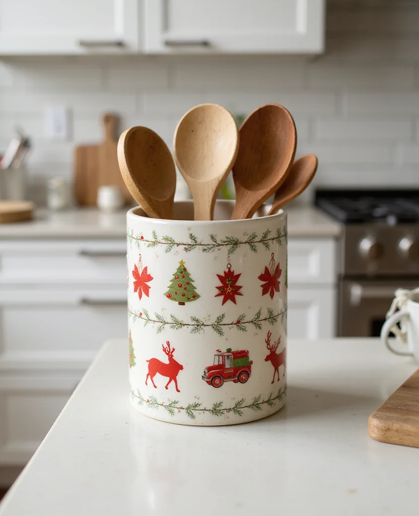 Transform Your Space: 19 Christmas Kitchen Decor Ideas You Can't Miss! - 13. Holiday Themed Utensil Holder