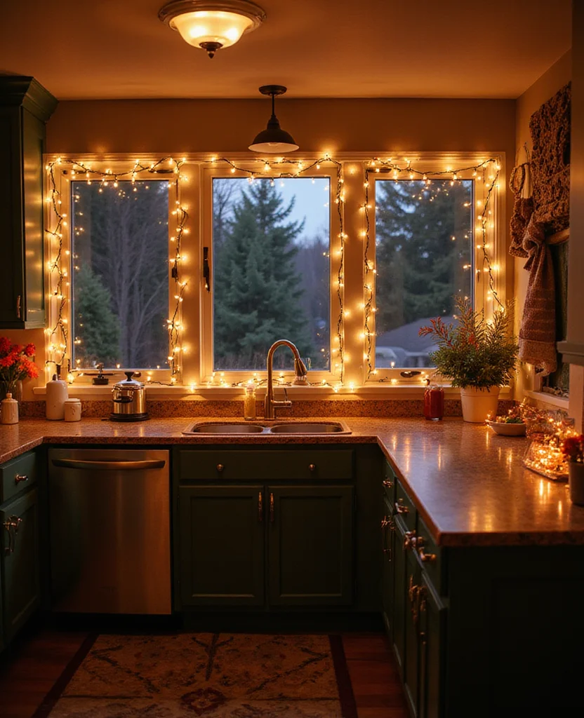 Transform Your Space: 19 Christmas Kitchen Decor Ideas You Can't Miss! - 18. Magical Fairy Lights