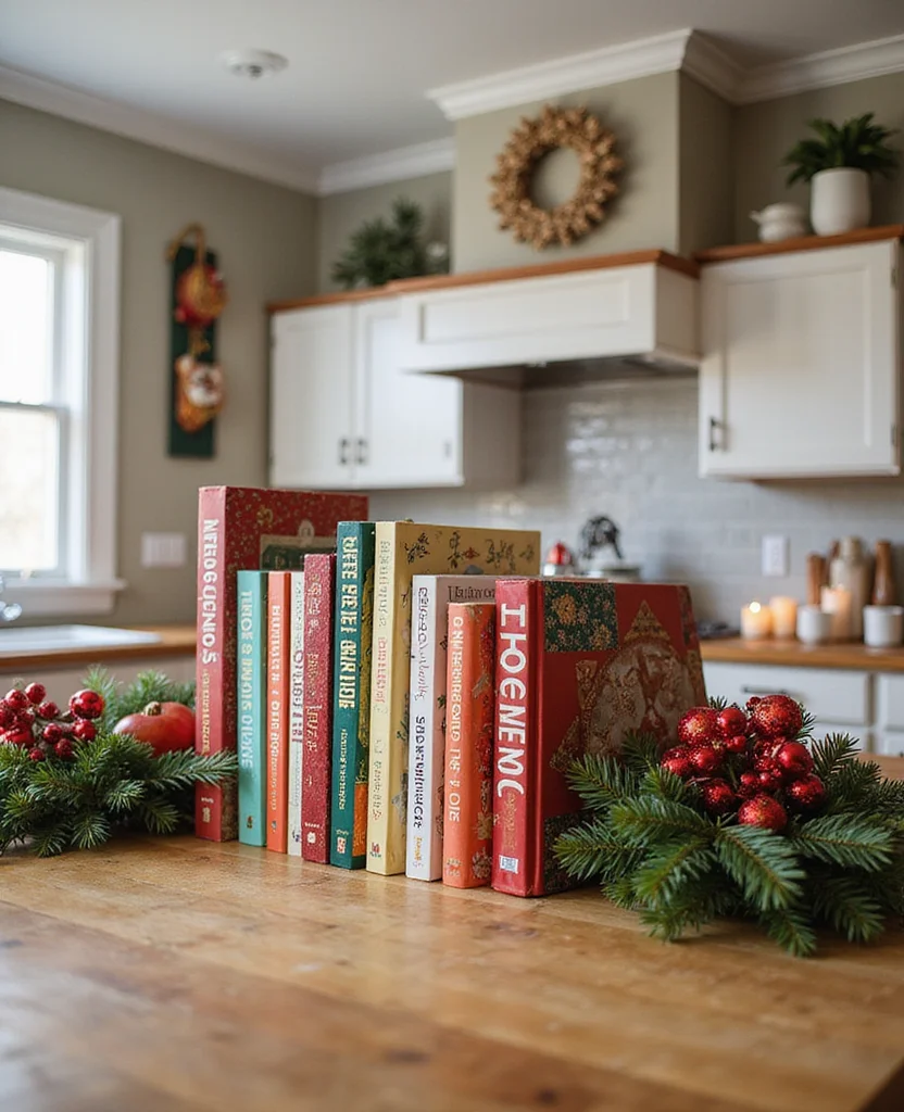 Transform Your Space: 19 Christmas Kitchen Decor Ideas You Can't Miss! - 5. Seasonal Cookbooks Display