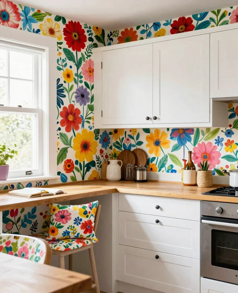 Transform Your Space: 19 Kitchen Accent Wall Ideas You Need to See to Believe! - 12. Bright Floral Prints
