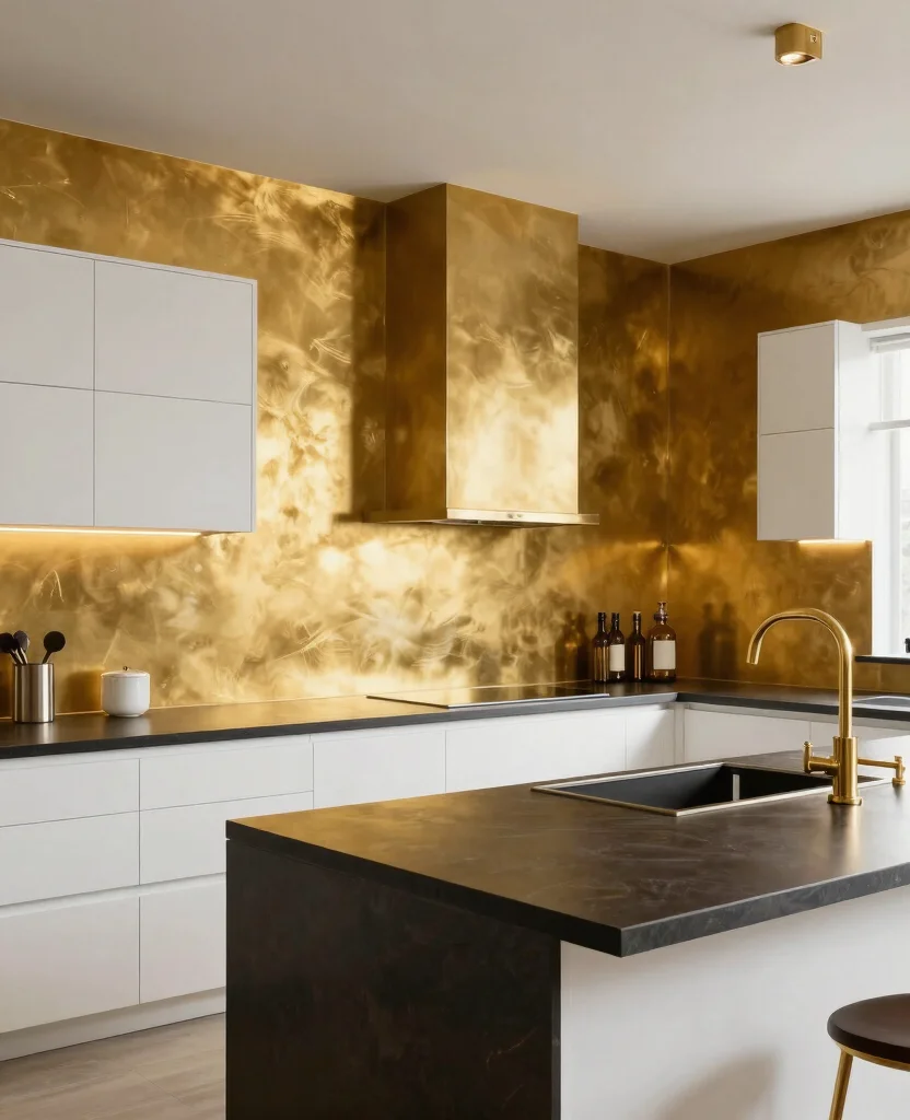 Transform Your Space: 19 Kitchen Accent Wall Ideas You Need to See to Believe! - 15. Glamorous Metallic