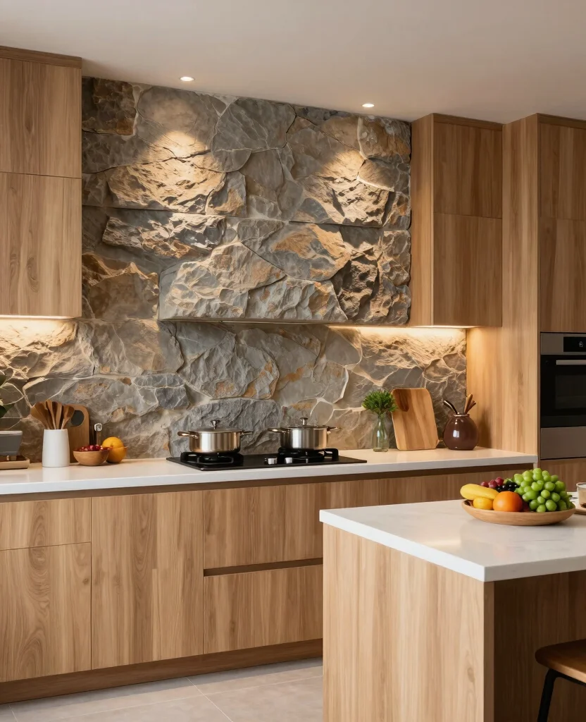 Transform Your Space: 19 Kitchen Accent Wall Ideas You Need to See to Believe! - 17. Textured Stone