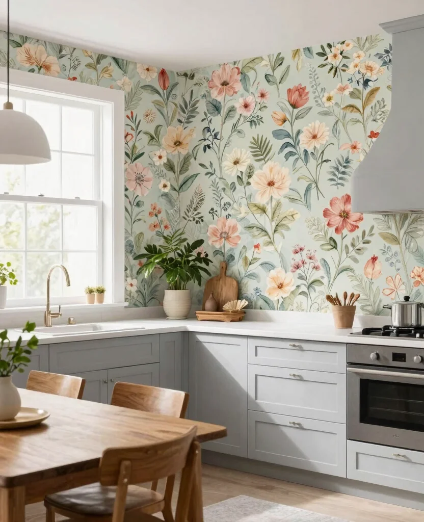 Transform Your Space: 19 Kitchen Accent Wall Ideas You Need to See to Believe! - 6. Elegant Wallpaper