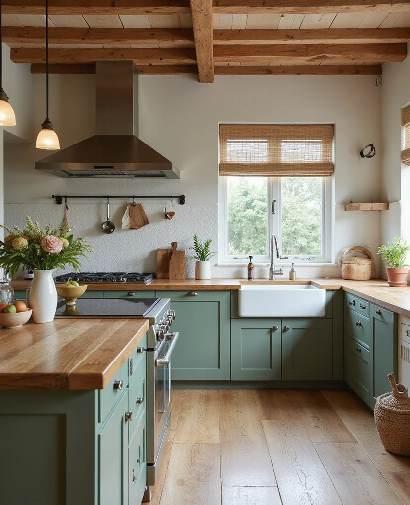 Transform Your Space: 19 Stunning Sage Green Kitchen Ideas You Can't Miss! - 13. Sage Green with Natural Elements