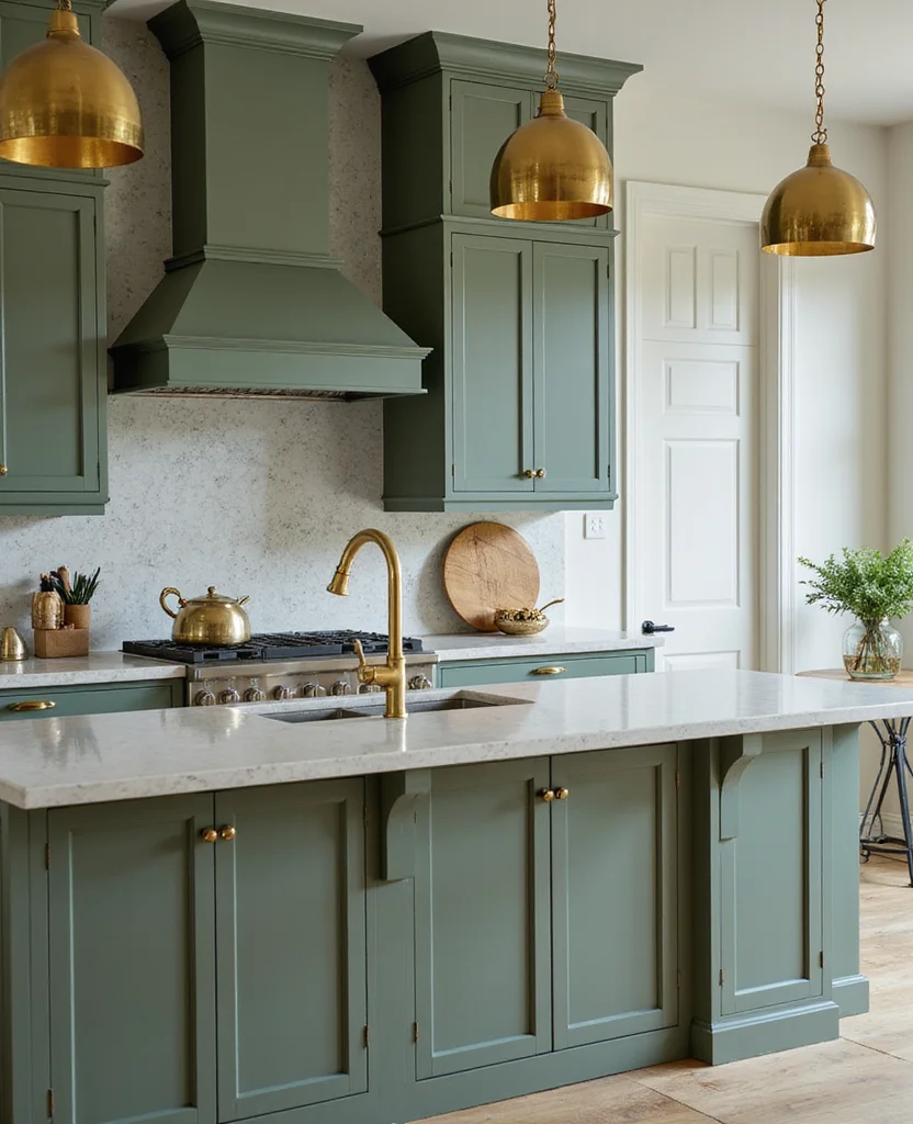 Transform Your Space: 19 Stunning Sage Green Kitchen Ideas You Can't Miss! - 17. Sage Green with Gold Accents