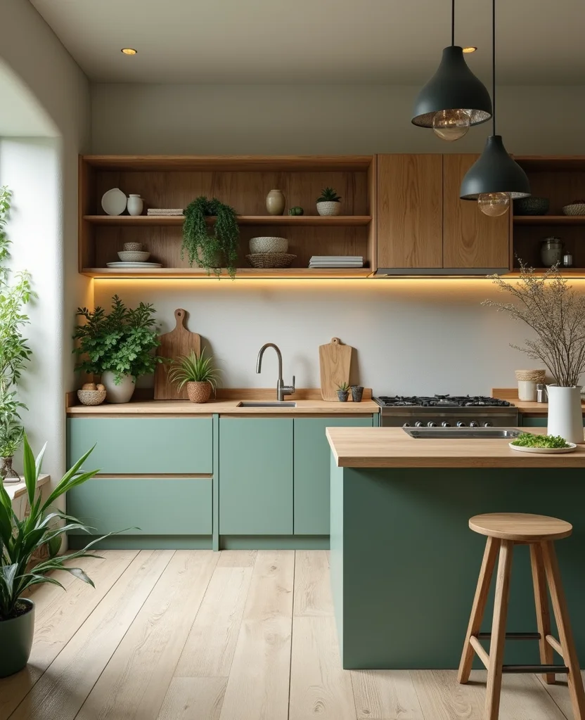 Transform Your Space: 19 Stunning Sage Green Kitchen Ideas You Can't Miss! - 5. Sage Green with Wood Accents