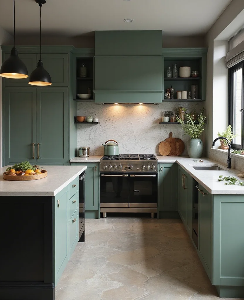 Transform Your Space: 19 Stunning Sage Green Kitchen Ideas You Can't Miss! - 8. Sage Green and Black